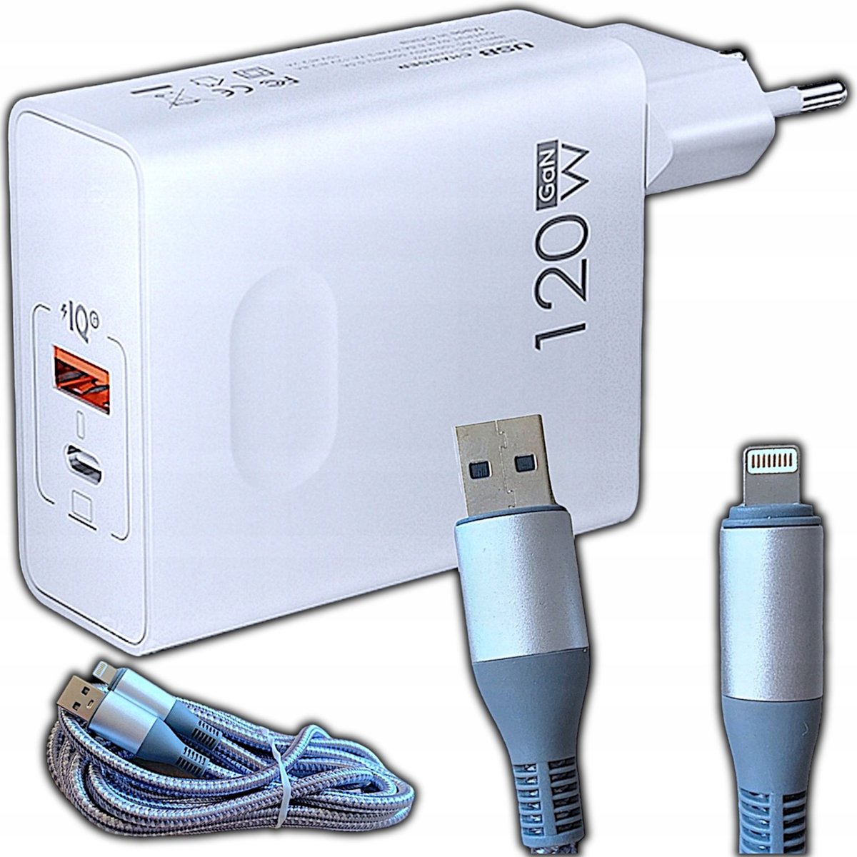 ŁADOWARKA DO TELEFONU 120W GAN USB typ C QC PD+ KABEL USB Lightning 120W 3M