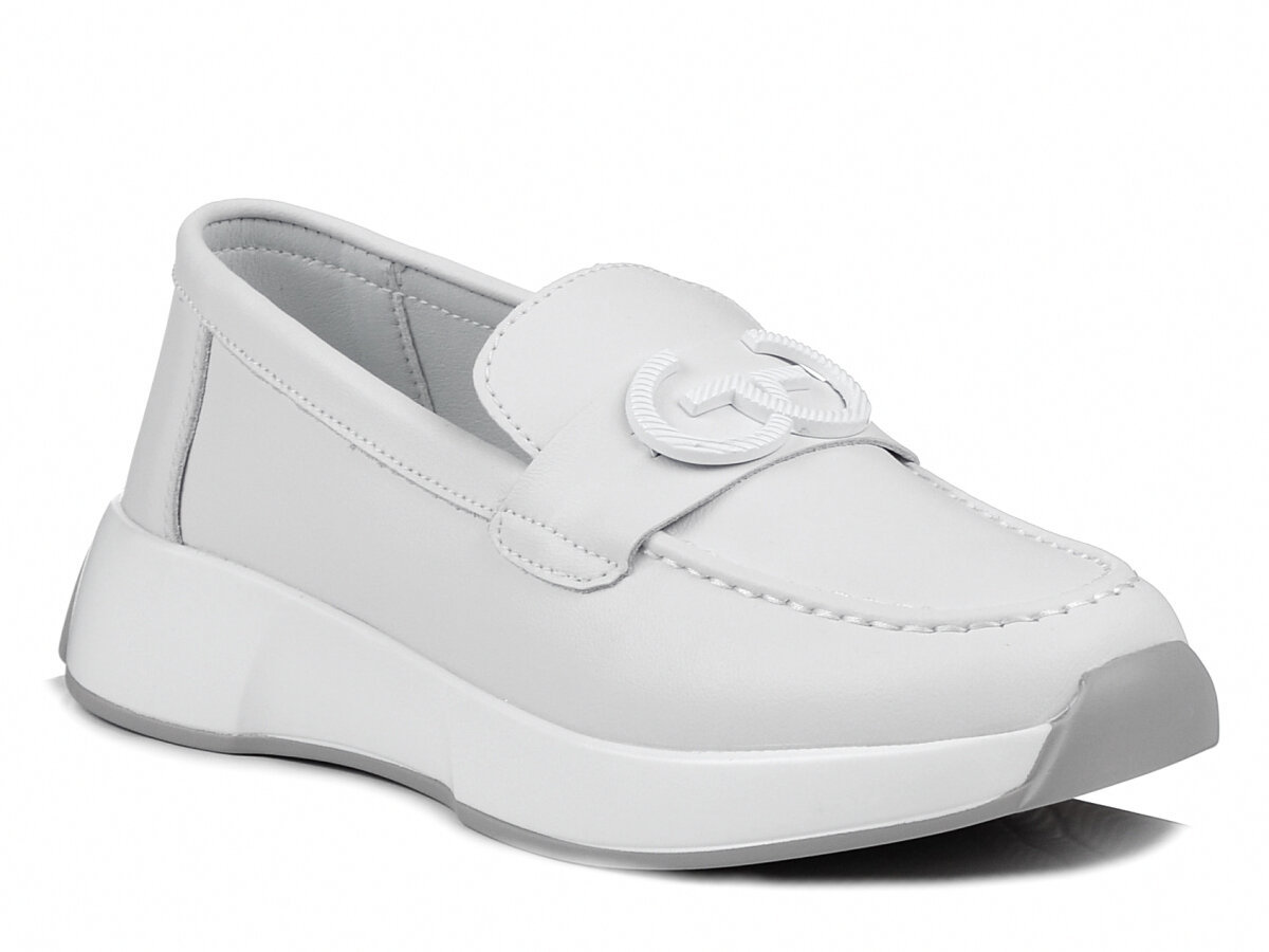Półbuty damskie mokasyny skórzane na platformie białe S.BARSKI  LR490 -38