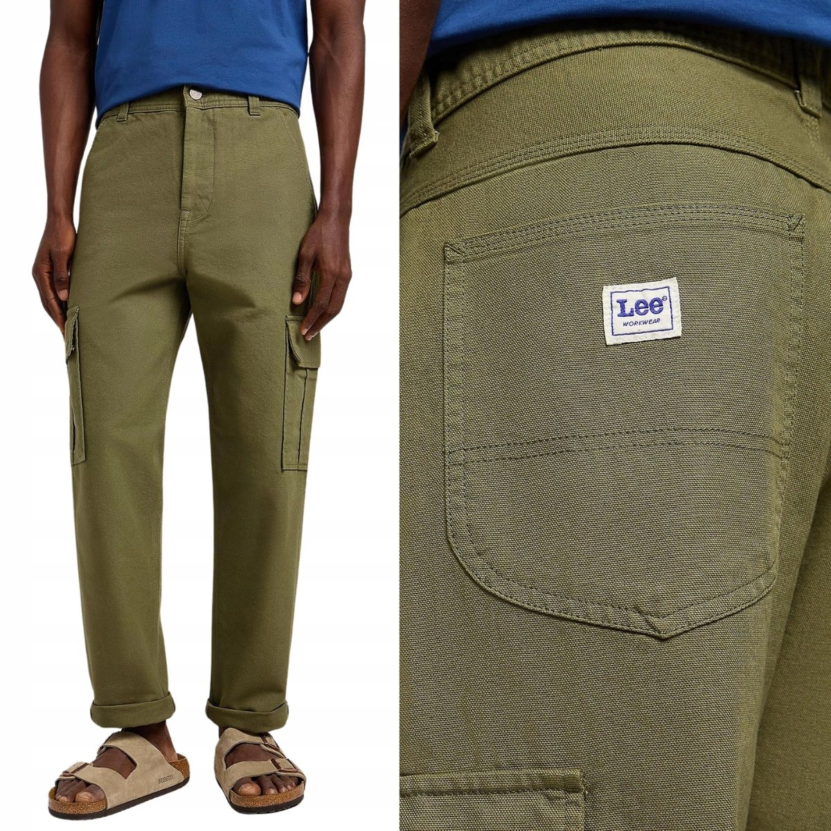 Lee CARGO PANT RELAXED Olive Green WORKWEAR LUŹNE ZIELONE BOJÓWKI W34 L34
