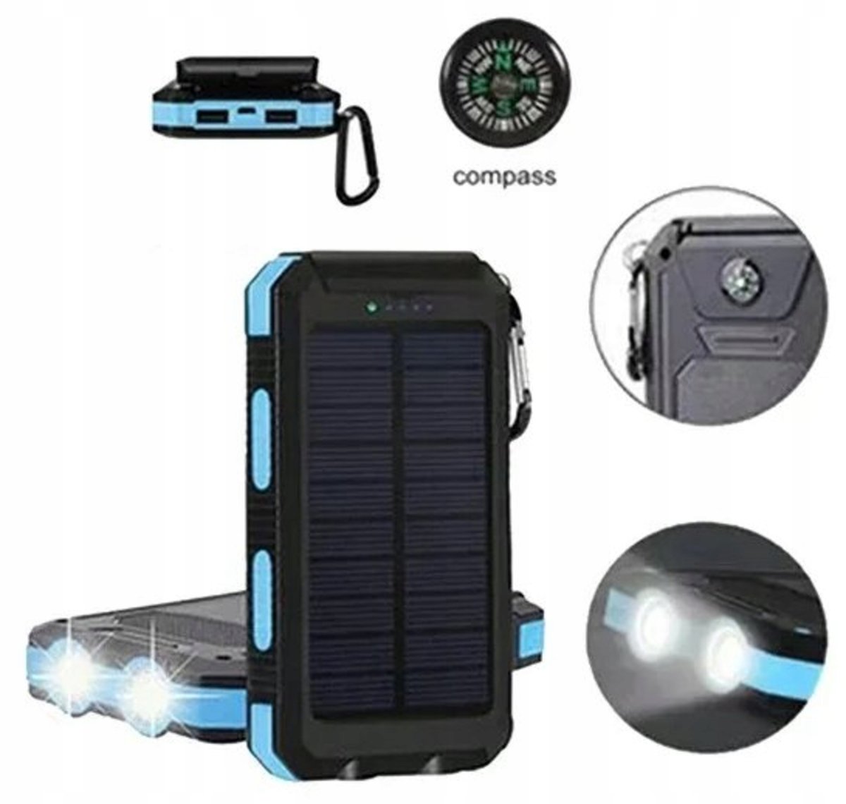Powerbank Solarny 2xUSB 20000mAh Latarka Wodoodporny ZAPALNICZKA POWER BANK