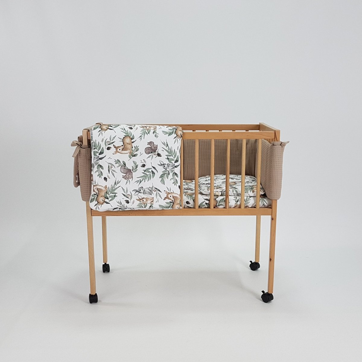 Łóżeczko dziecięce MINI 80x40cm naturalne z pościelą beżową - sarenki.