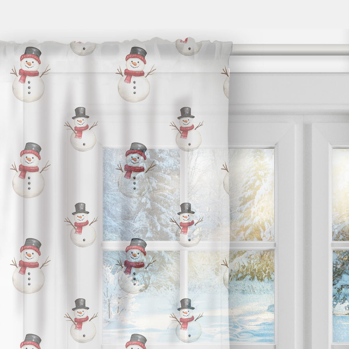 Firana WINTER wzór BN81 | Bałwanki 140 x 200 cm