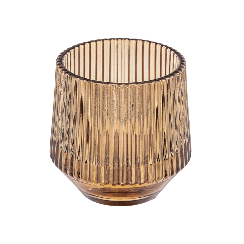 Świecznik Szklany Prążkowany 7x7x8 cm