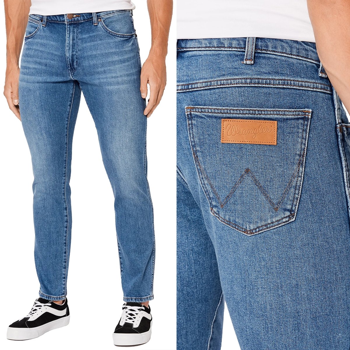 Wrangler LARSTON SLIM TAPERED New Favorite DOPASOWANE BLUE DżINS W33 L30