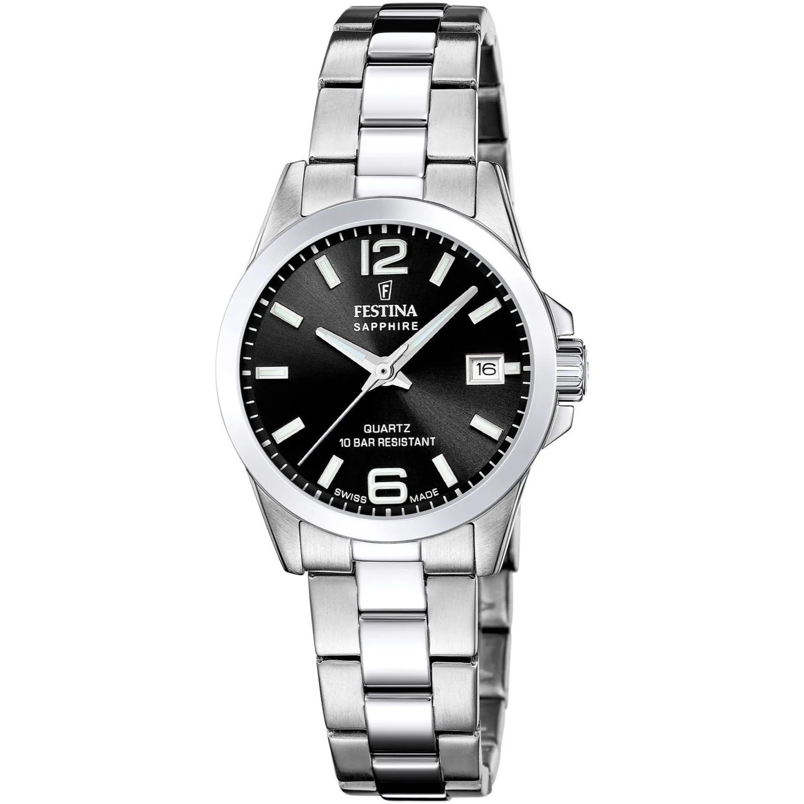 Festina Classic Bracelet 20049/6 zegarek damski srebrny czarna tarcza z datownikiem