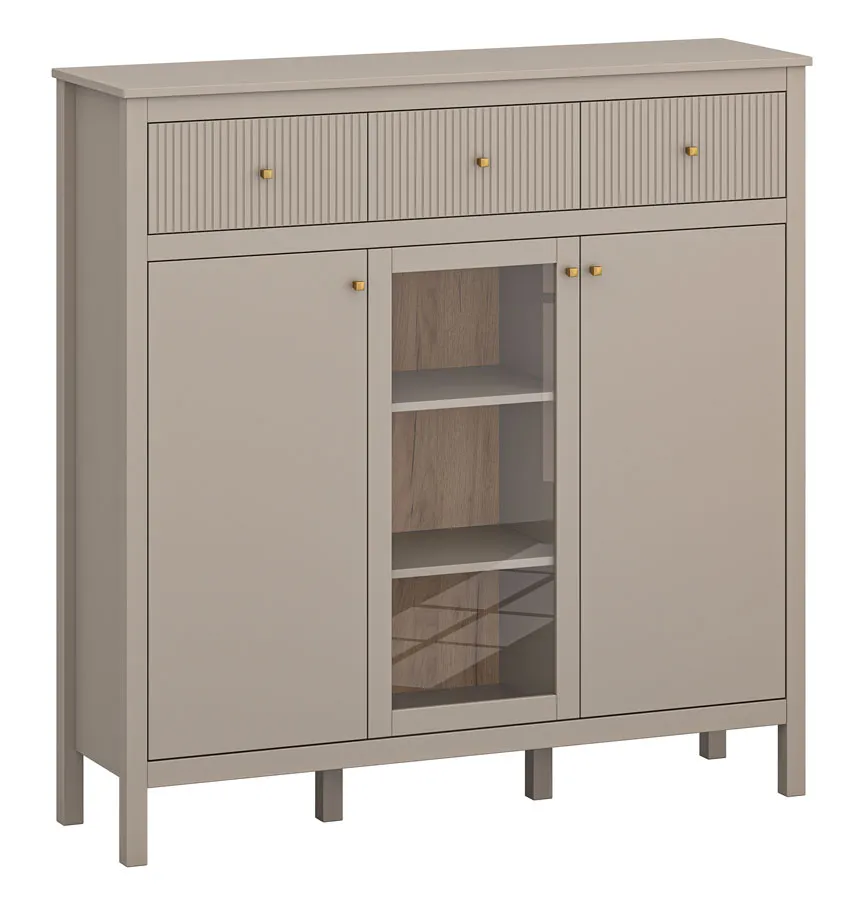 Nowoczesna komoda z witryną w kolorze taupe H7-F75