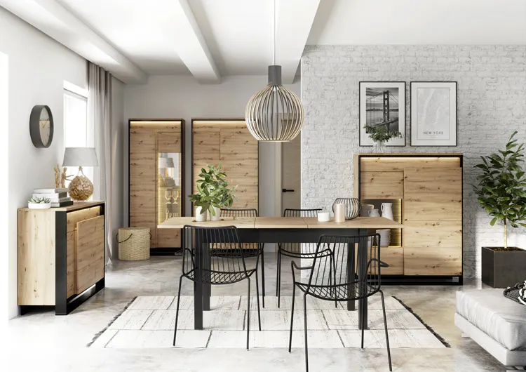 Zestaw mebli do salonu z szafą dąb artisan + czarny - qa H2-K46