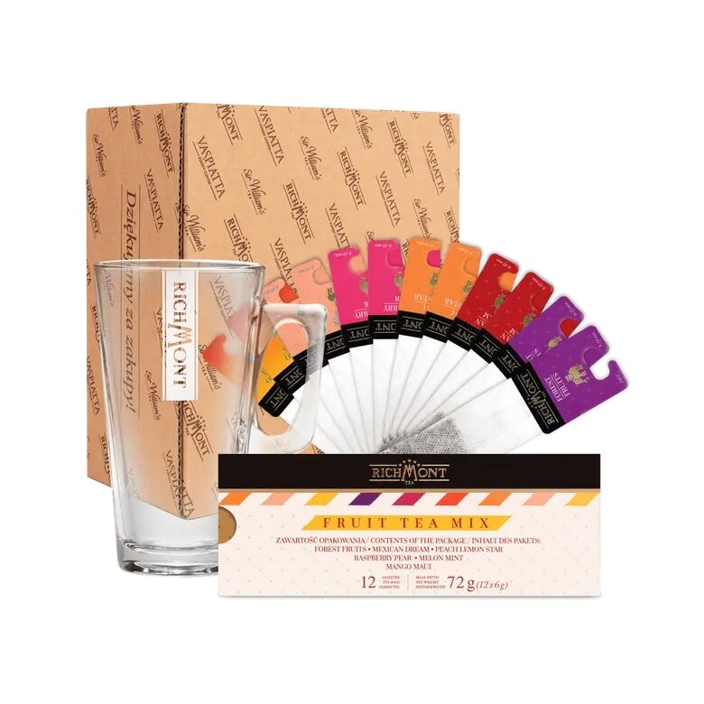ZESTAW - MIX Owocowych Herbat Richmont Fruit Mix 12 saszetek + Szklanka Richmont Hot 370ml
