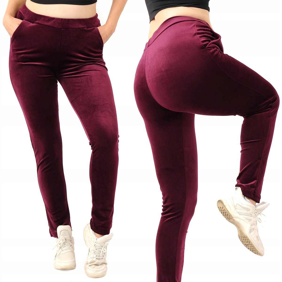 Dresy damskie Spodnie dresowe Welurowe PRODUKT POLSKI Bordowe 3XL