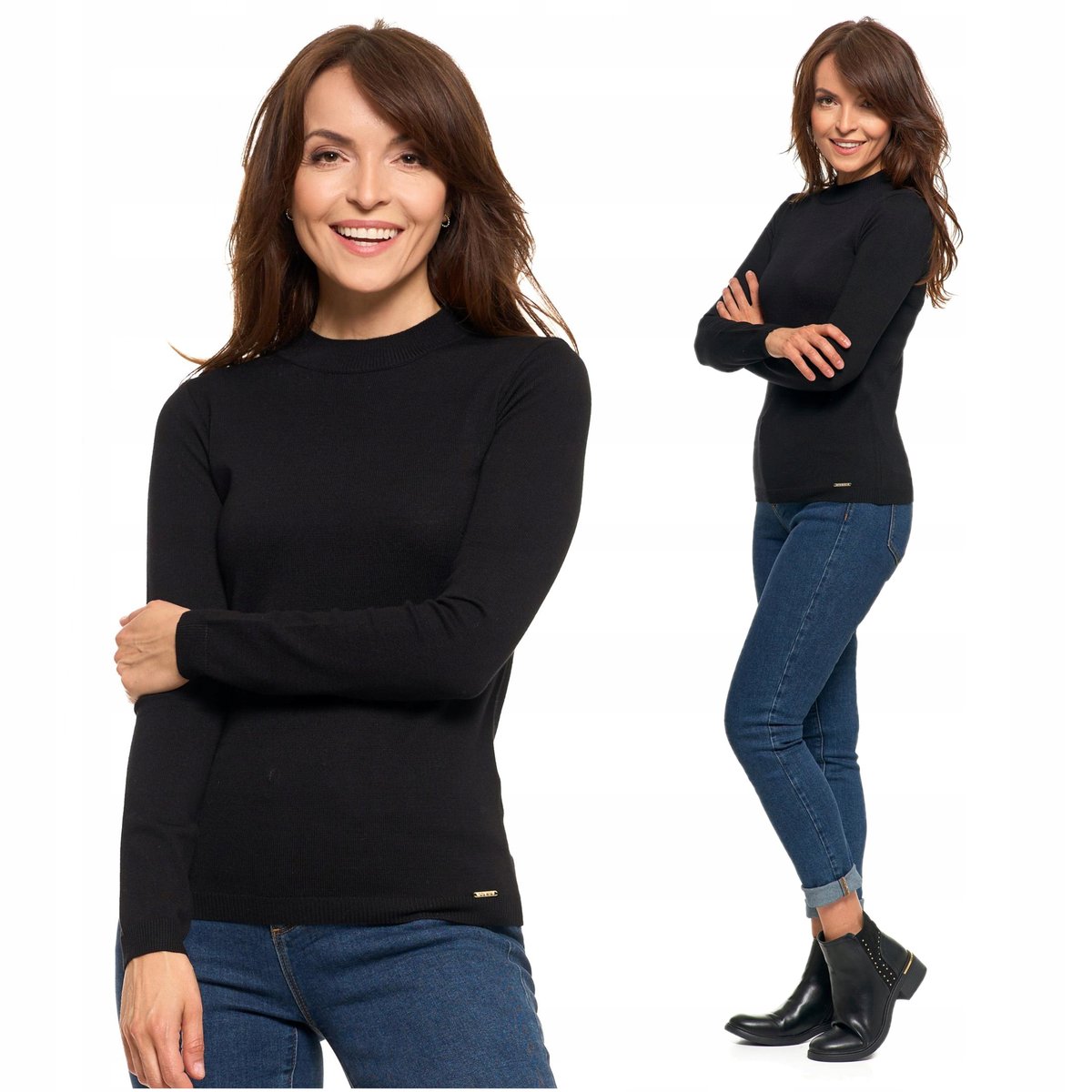 Sweter Półgolf Damski Długi Rękaw Czarny Klasyczny dla Niej MORAJ 3XL