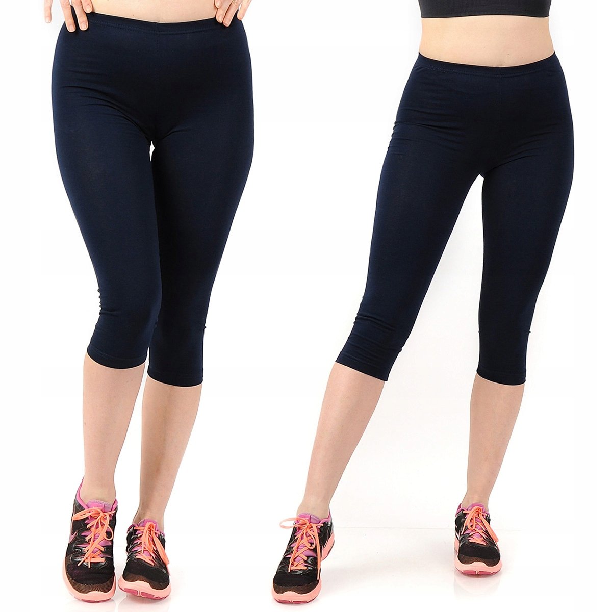 Legginsy damskie 3/4 krótkie Polskie bawełniane Getry Granatowe 5XL
