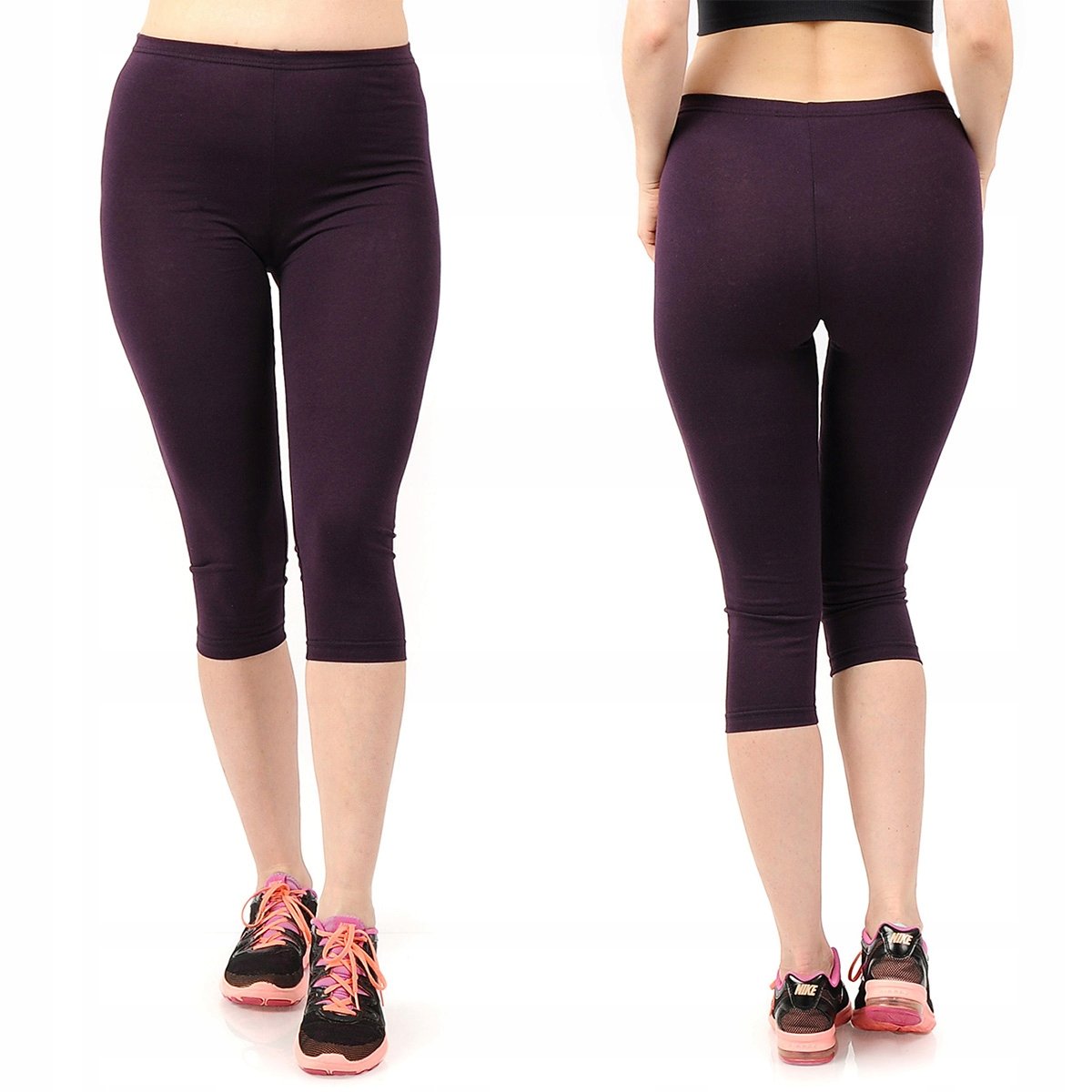 Legginsy damskie 3/4 krótkie Polskie bawełniane Getry Fioletowe L