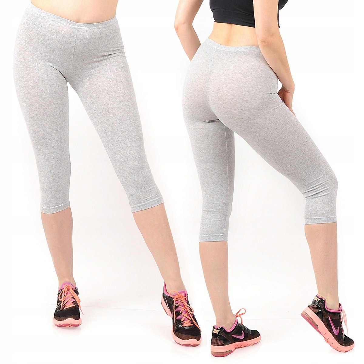 Legginsy damskie 3/4 krótkie Polskie bawełniane Getry Szare 4XL