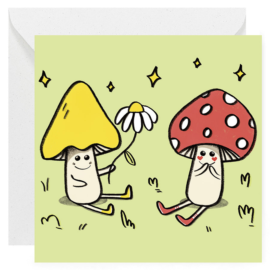 Kartka miłosna, na Walentynki - Zakochane Grzybki / muka