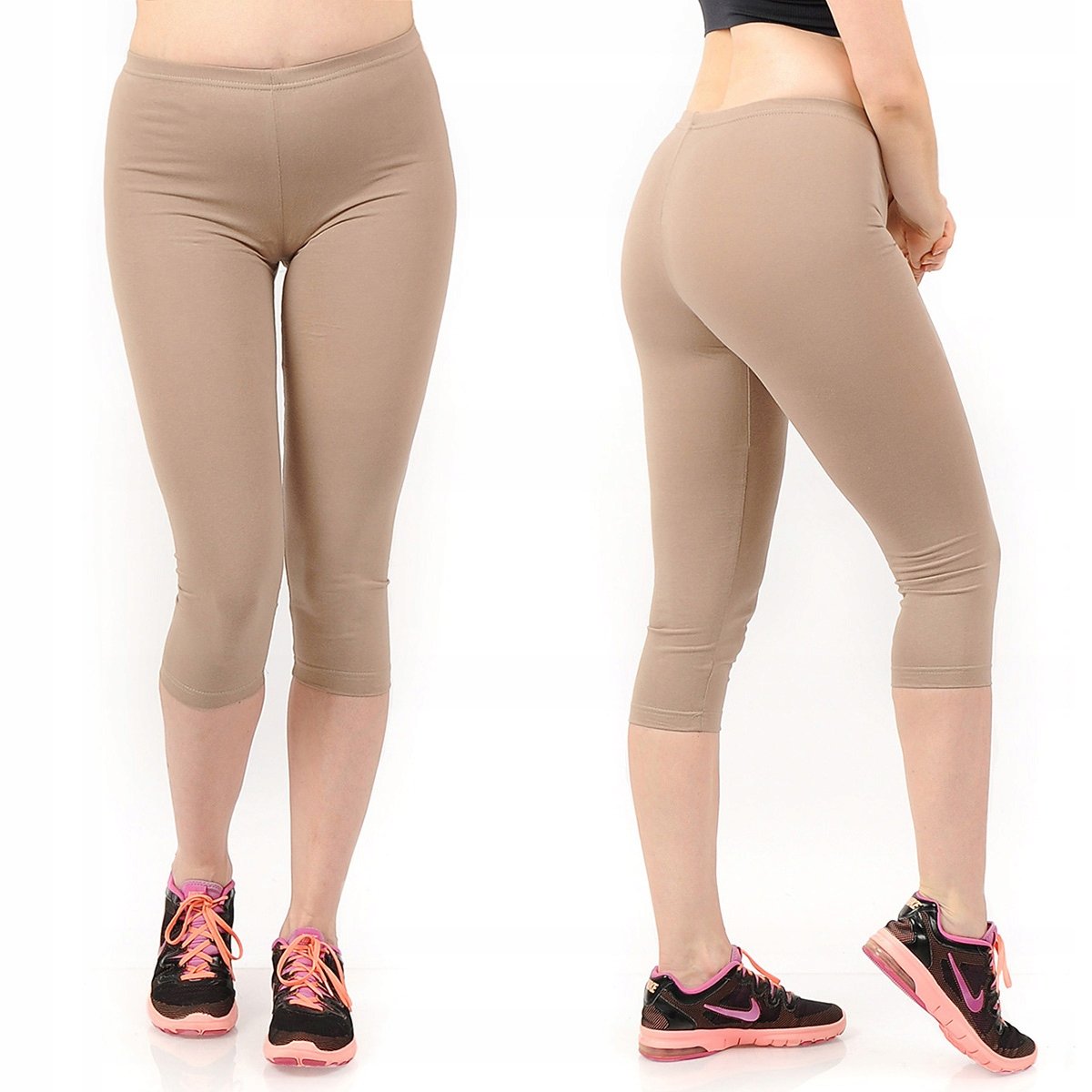 Legginsy damskie 3/4 krótkie Polskie bawełniane Getry Beżowe M