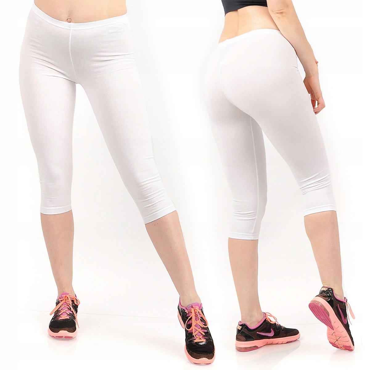 Legginsy damskie 3/4 krótkie Polskie bawełniane Getry Białe S