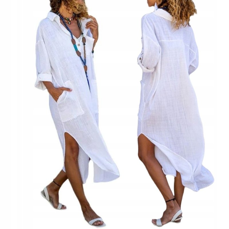 TUNIKA NARZUTKA PLAŻOWA NA PLAŻĘ PAREO ZWIEWNE KIMONO SUKIENKA BIAŁA BOHO