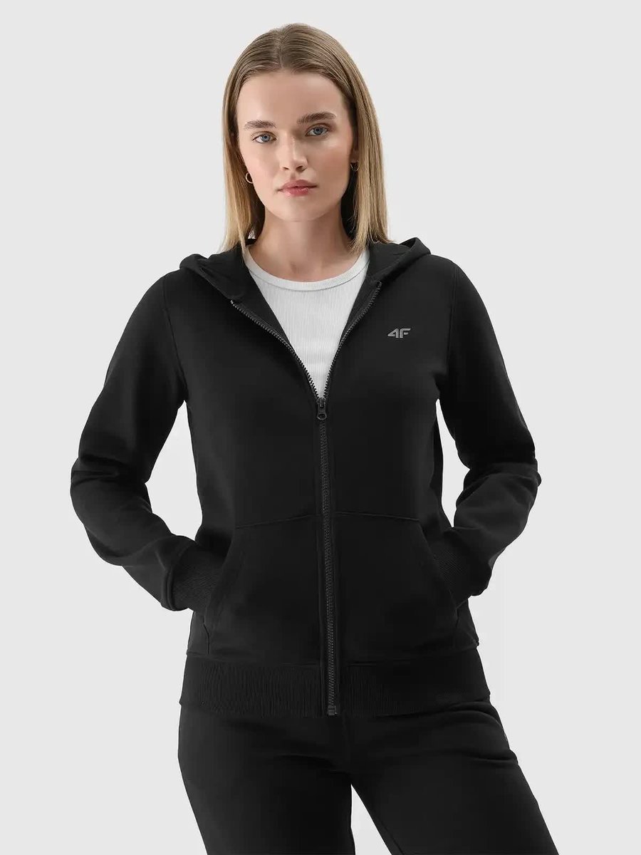 Bluza dresowa rozpinana z kapturem damska 4F 4FWMM00TSWSF1467-20S Czarny