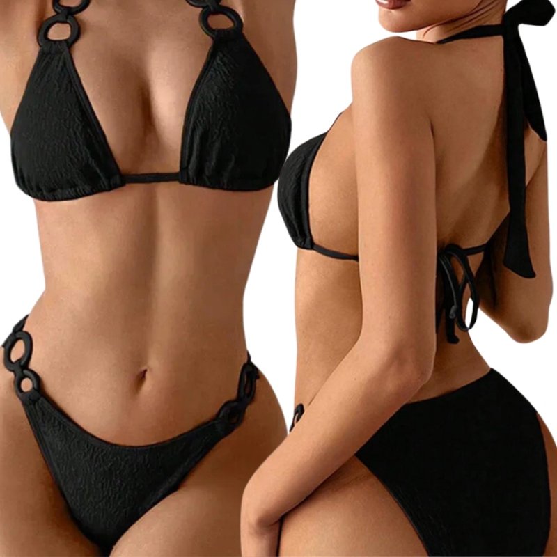 STRÓJ KĄPIELOWY DWUCZĘŚCIOWY BIKINI WYSZCZUPLAJĄCY DAMSKI CZARNY WIĄZANY XL