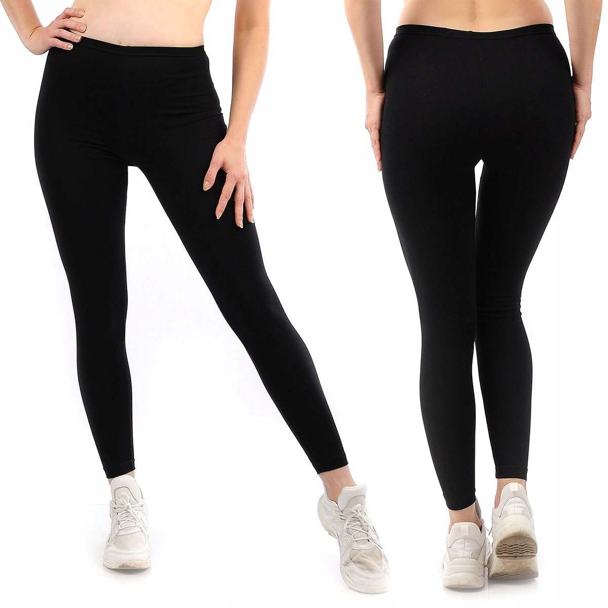 Legginsy damskie długie Polskie Getry Bawełniane Czarne 4XL