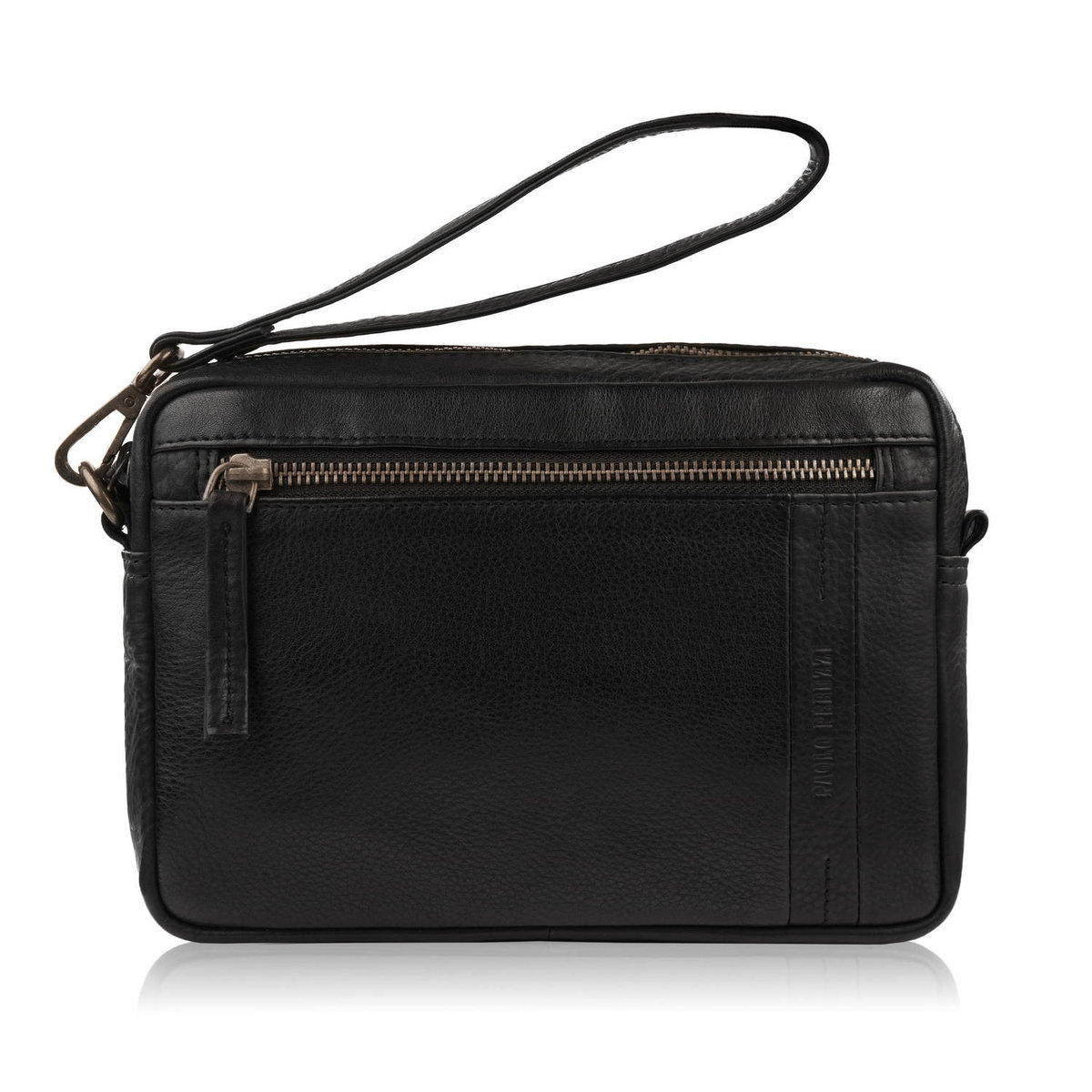 SKÓRZANA SASZETKA MĘSKA DO RĘKI Z ODPINANYM PASKIEM CZARNA PAOLO PERUZZI AL-10-BL