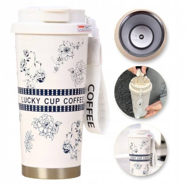 ECARLA kubek termiczny uchwytem i ustnikiem 550ml Kremowy BD28WZ3