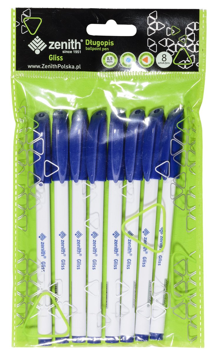 Długopis atramentowy, Gliss, niebieski, 0,5 mm, 8 sztuk