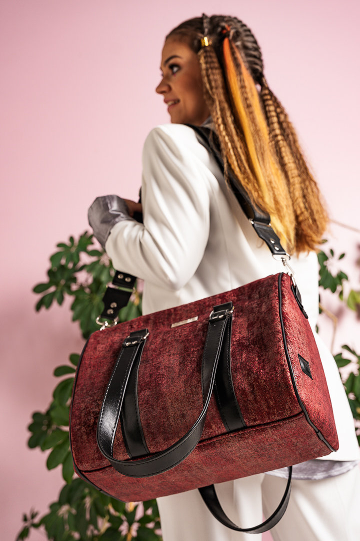 PROPS Torebka damska  kuferek bordowa welurowa Wampirzy Urok