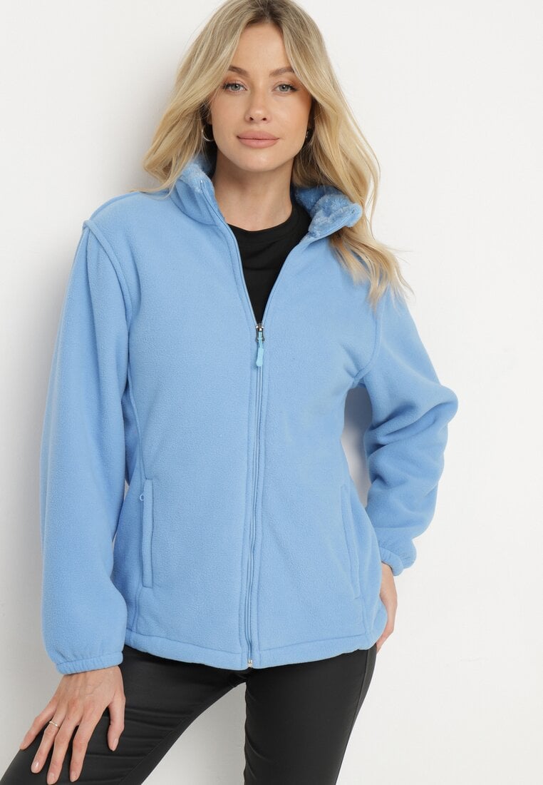 Niebieski Klasyczny Polar ze Ściągaczami przy Rękawach Paradi