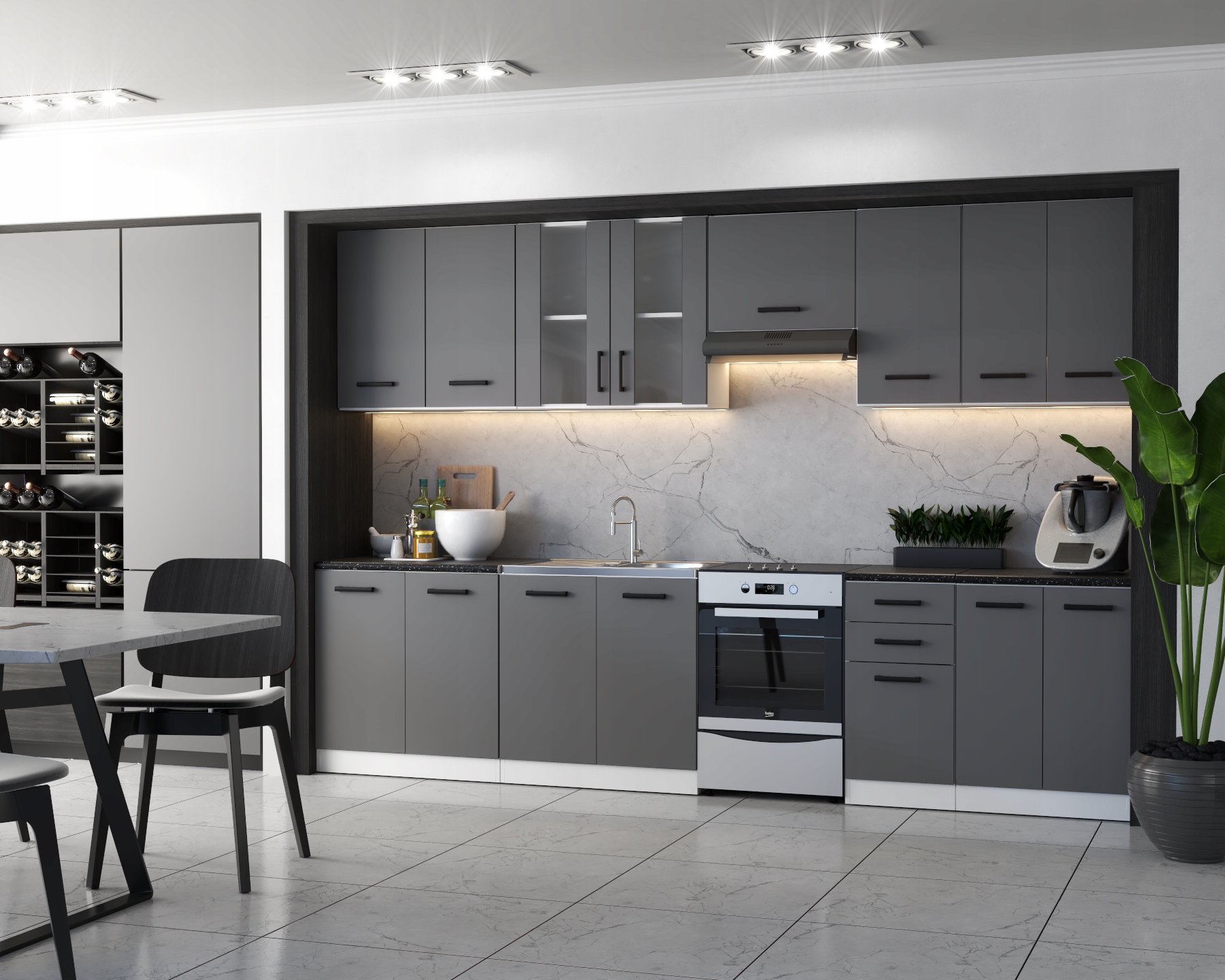 Meble Kuchenne Kuchnia Zestaw Szafki Blat Jola 3,2M Grafit