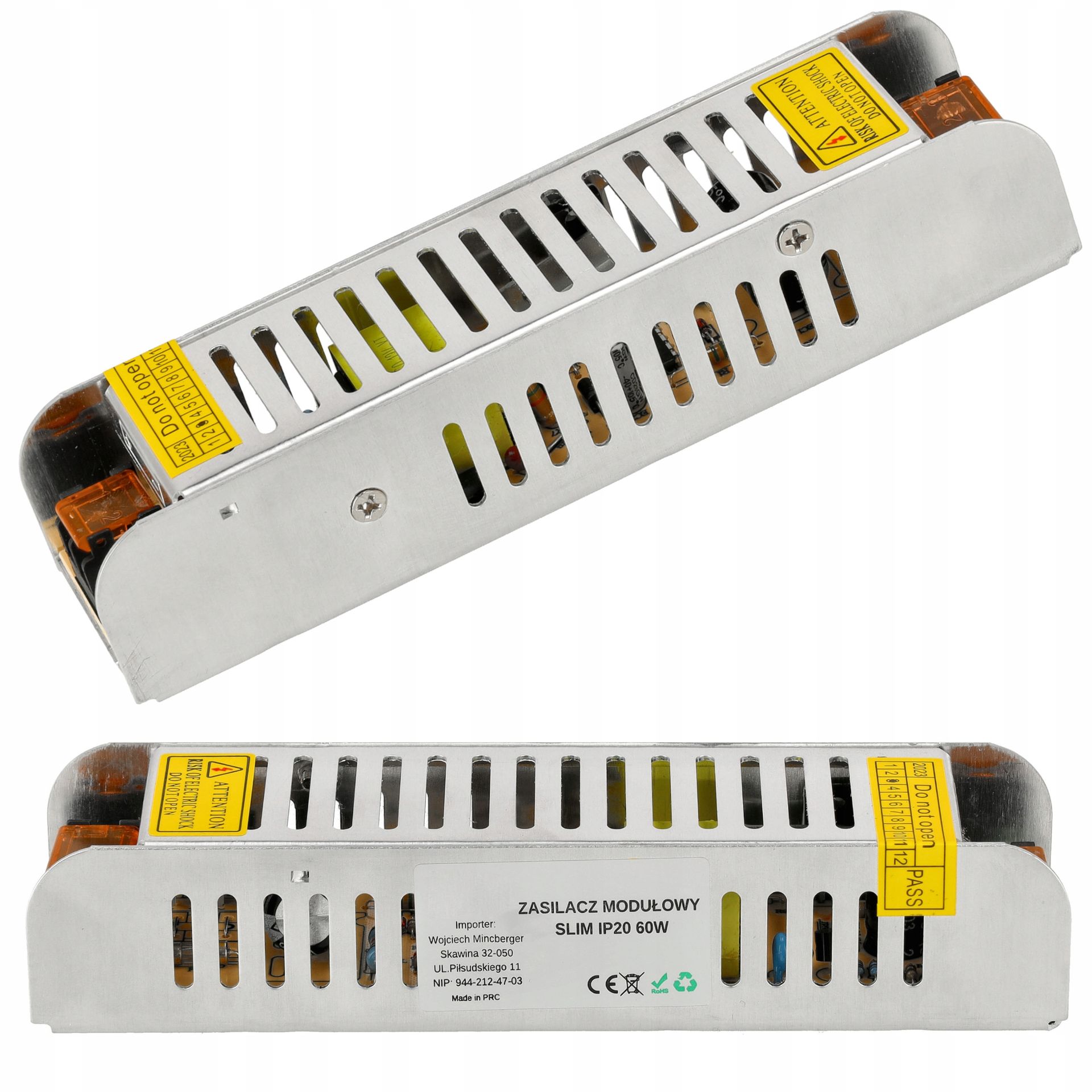Zasilacz Transformator 60W 12V Montażowy Slim Do Taśmy Led 5A IP20