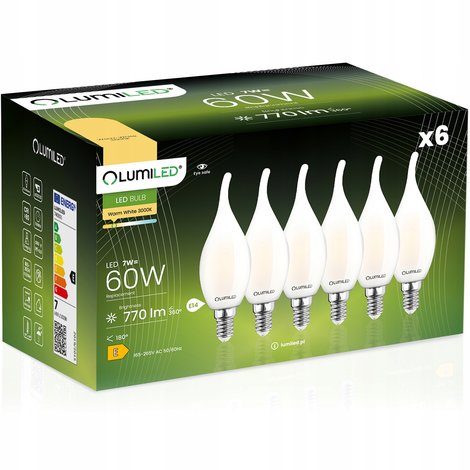 6x Żarówka Led Płomyk E14 7W 60W 3000K Filament