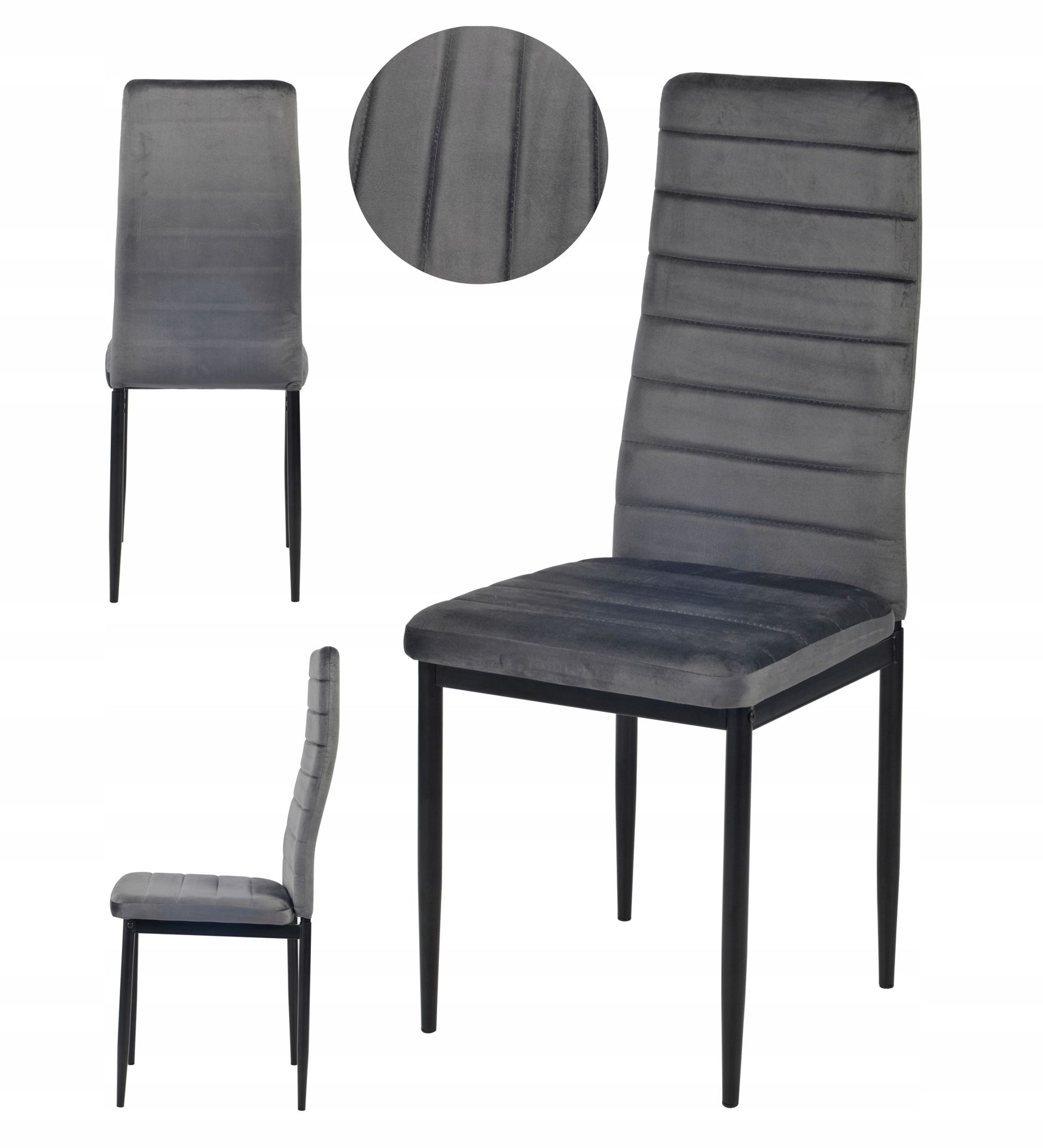 Krzesło tapicerowane pikowane Welurowe 01 salon jadalnia Loft szary