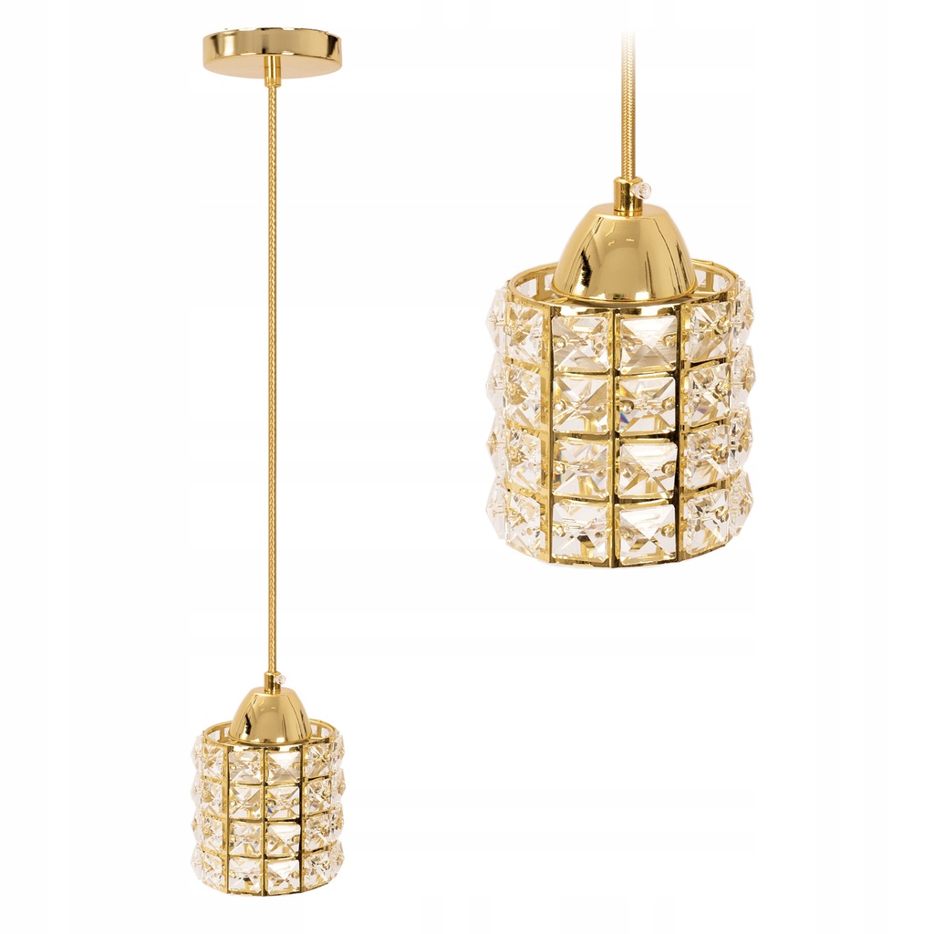 Lampa Sufitowa Wisząca Kryształ Złota Glamour E27