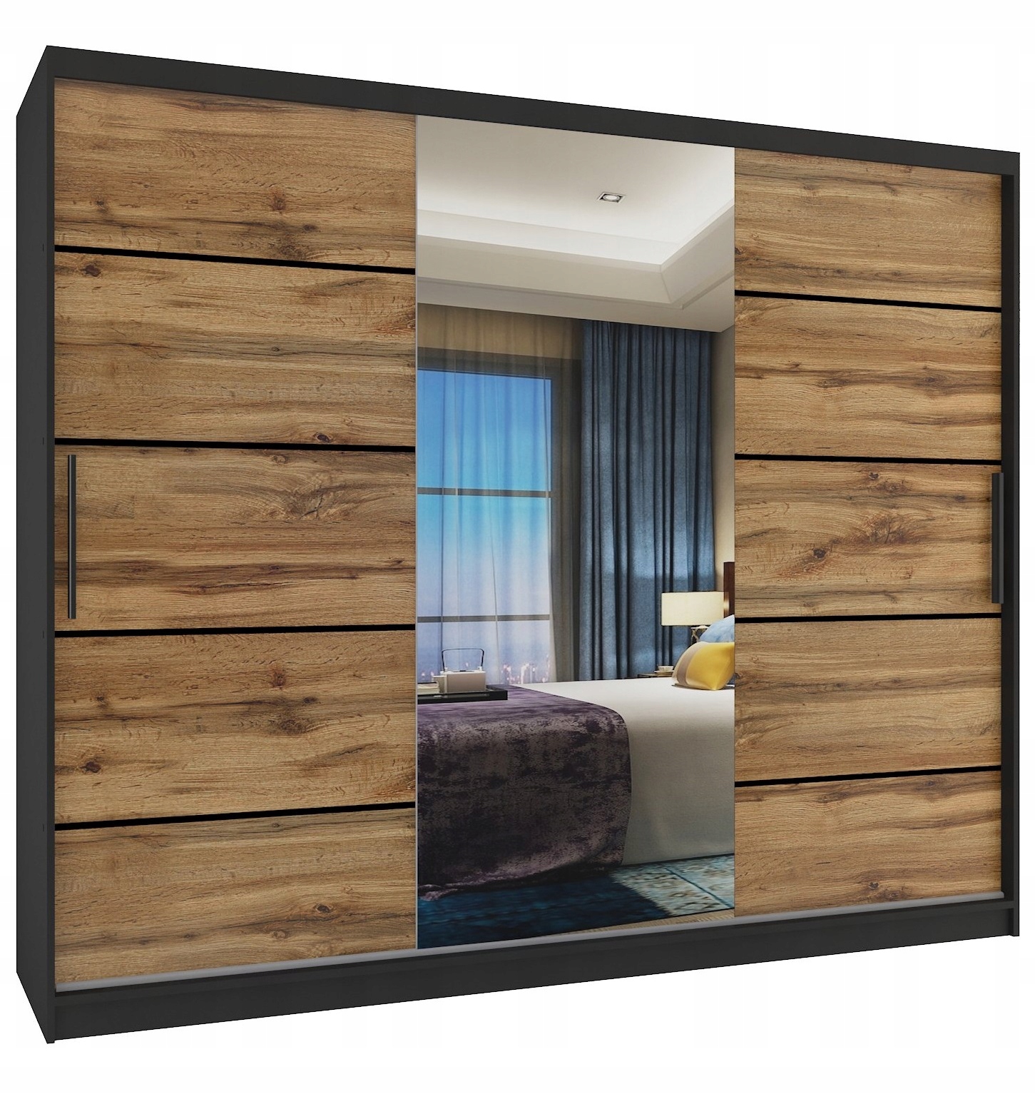 Szafa przesuwna Premium z lustrem Szuflady 235 cm