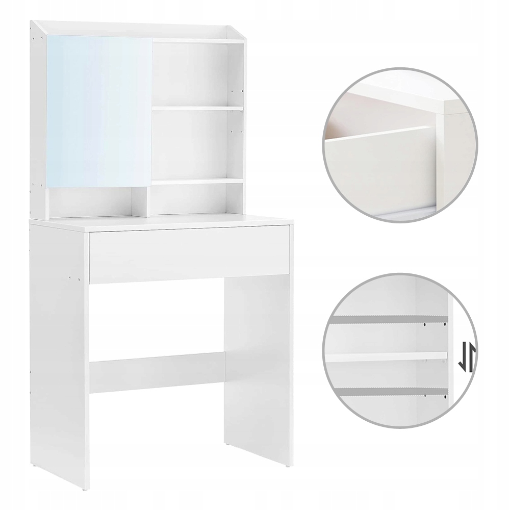 Toaletka z lustrem i szufladą 70 x 136 x 40 biała regulowane półki
