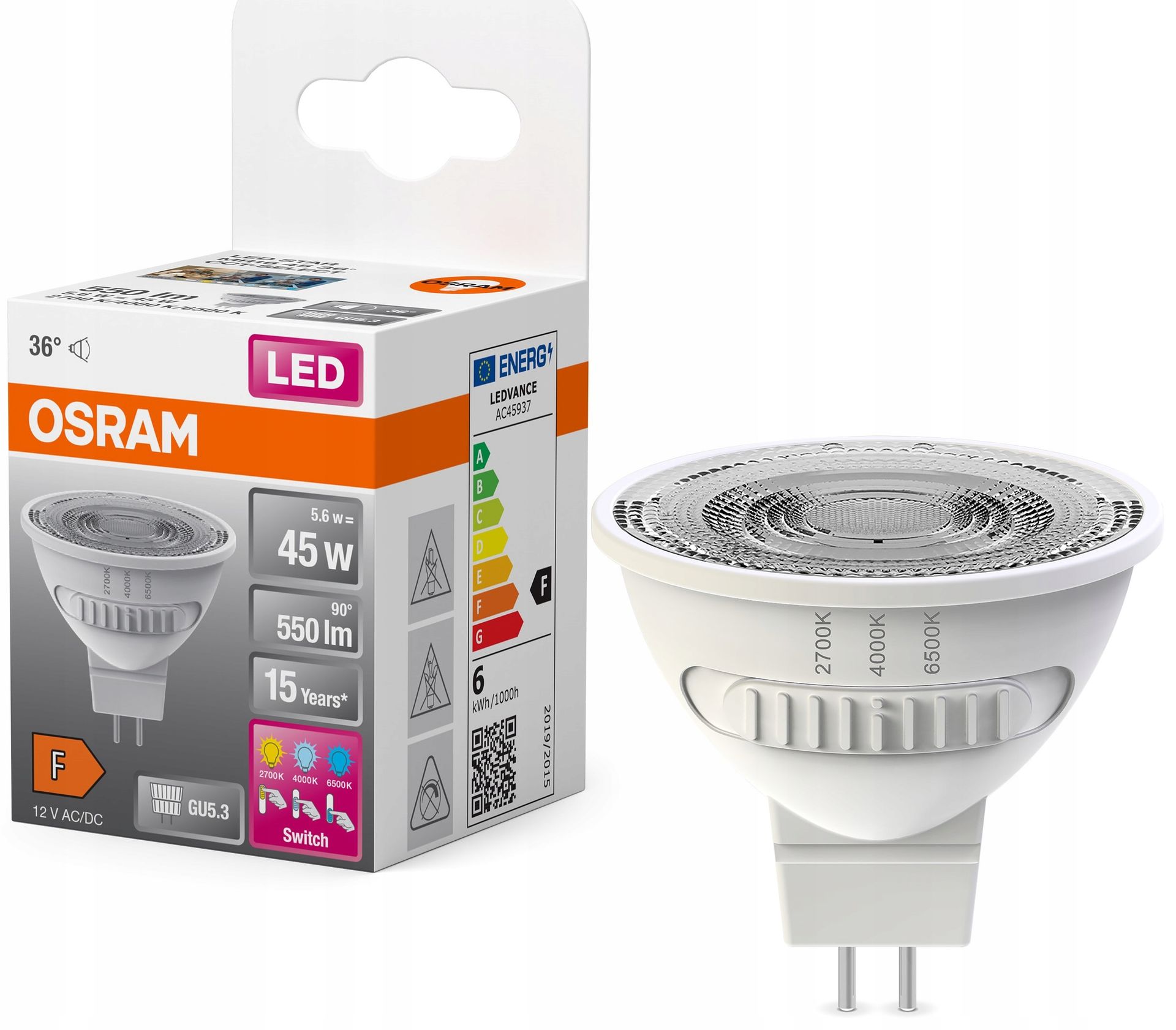 Żarówka Led reflektor Osram 12V 5.6W GU5.3 regulacja barw 2700K-4000K-6500K