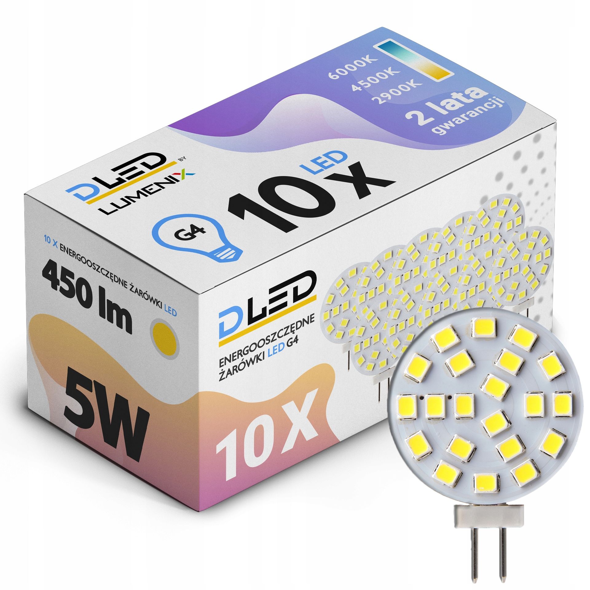 10x Żarówka Led G4 12V DC 5W 450lm talerzyk Nw