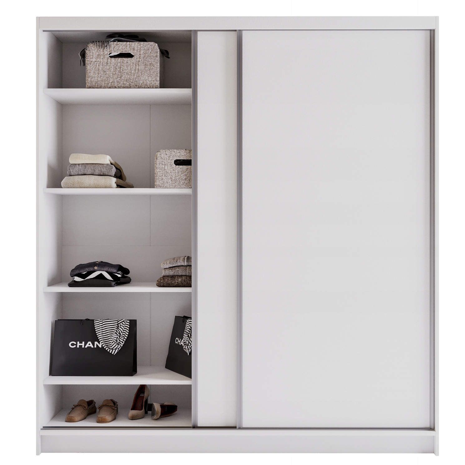 Szafa dwudrzwiowa przesuwna Denver 200 cm drążek półki Biała garderoba