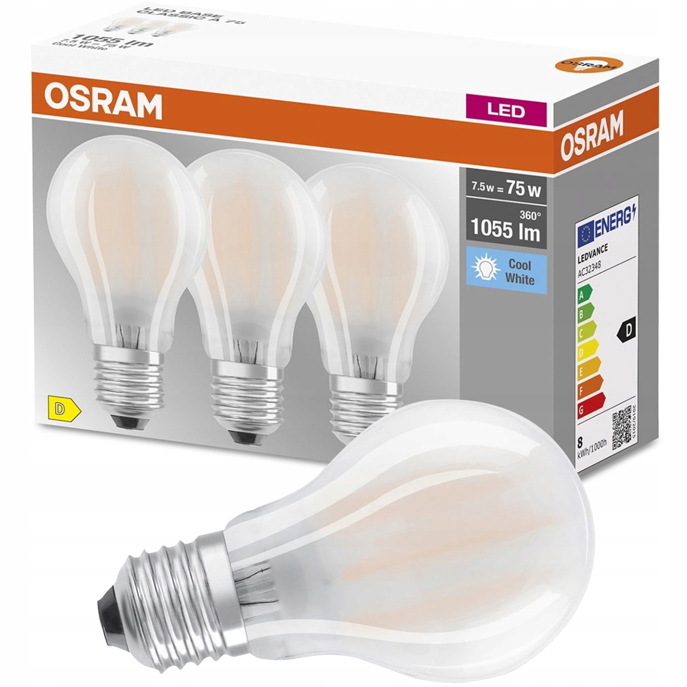 3X Żarówka Led E27 7,5W 75W 4000K Filament Osram