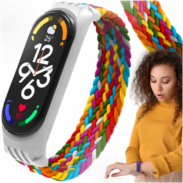 Pasek opaska do xiaomi mi band 7 tęczowa kolorowa materiał elastyczna mocna