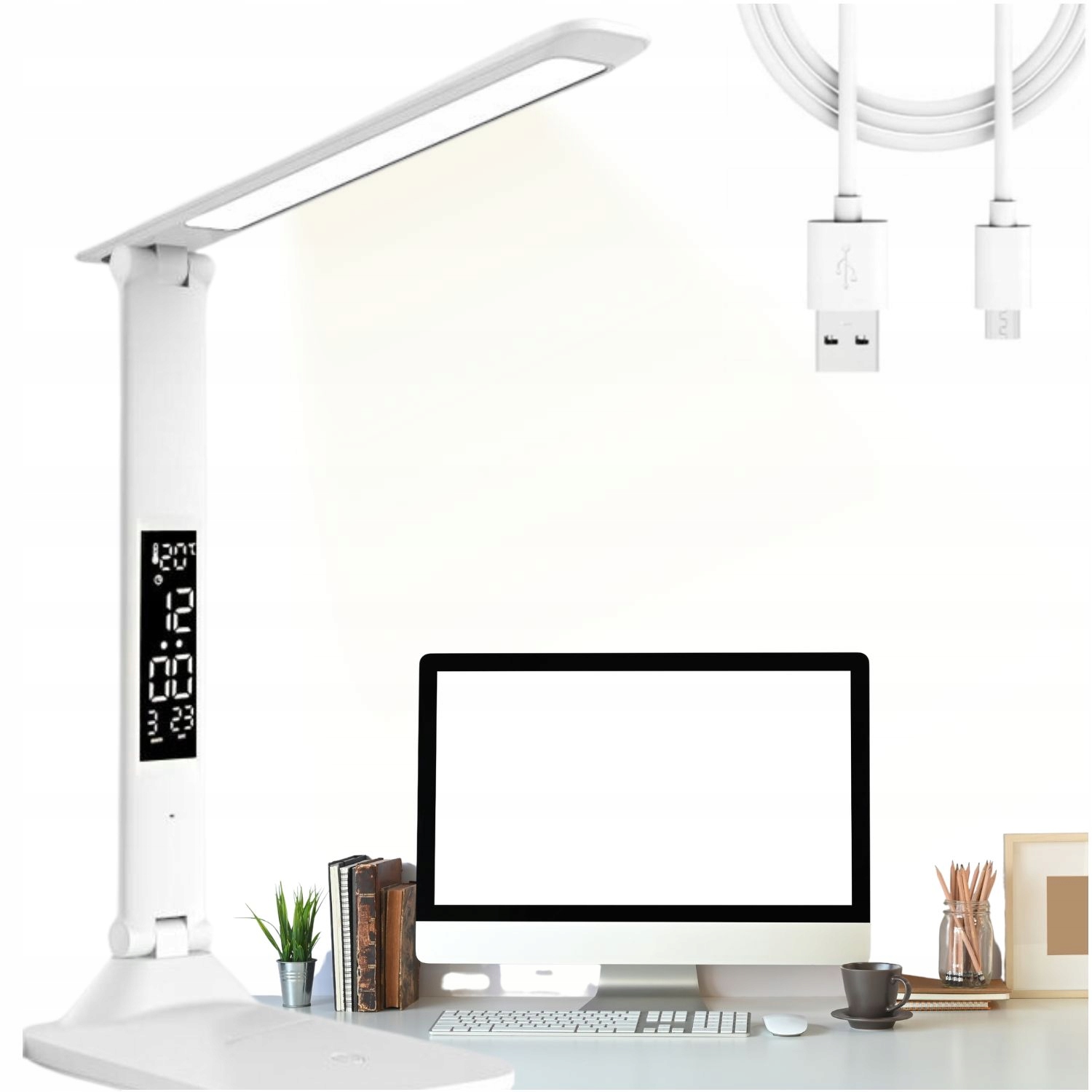 Lampka Na Biurko Led Z Wyświetlaczem Lampa Biurowa Zegar Temperatura Szkoła