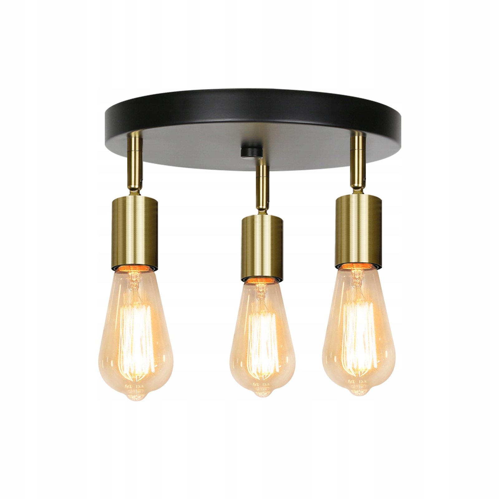 Zmh Lampa sufitowa 3 reflektory regulowane czarna złota okrągła 24cm Retro