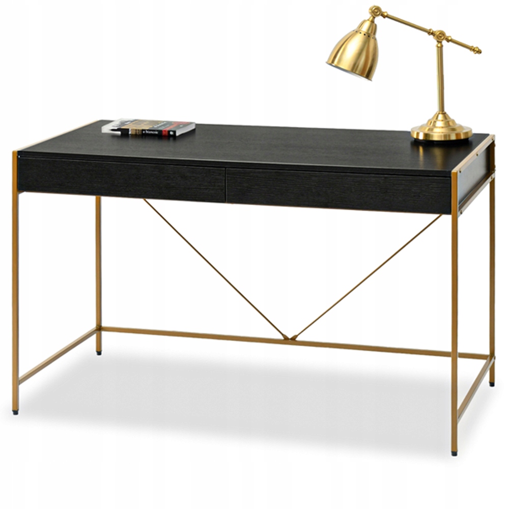 Biurko Z Szufladami Do Domowego Biura Unif Czarne Drewno Złoty