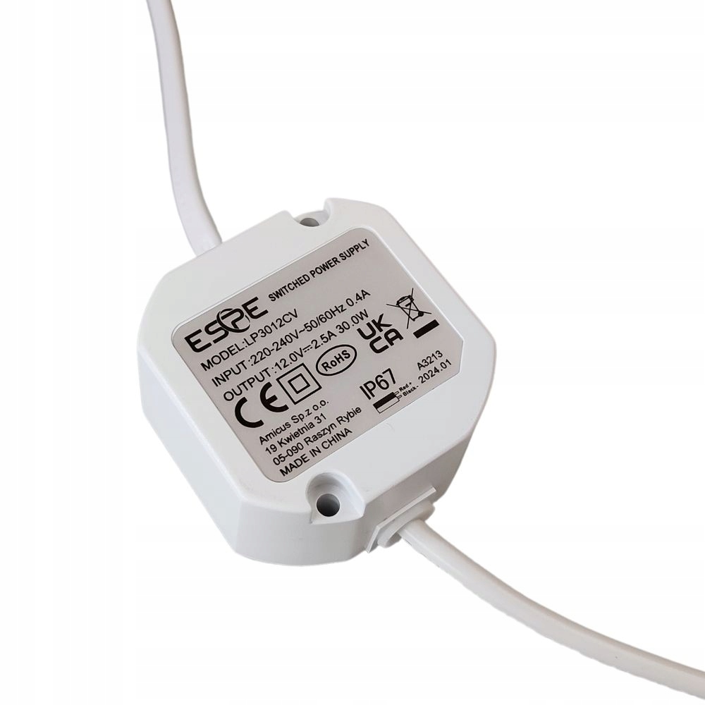 Zasilacz Led dopuszkowy 12V 30W 2.5A IP67 Do Puszki Hermetyczny 5x5cm