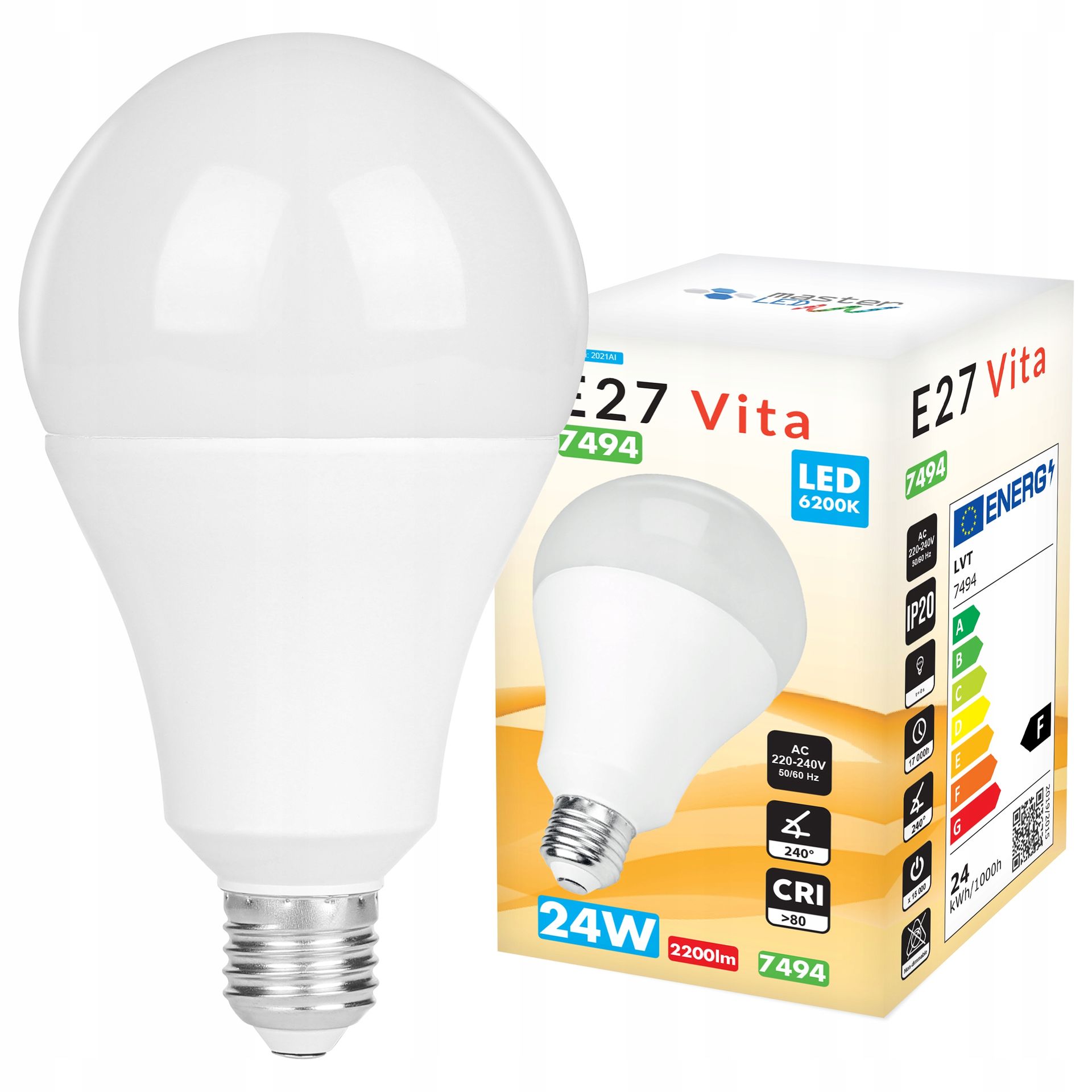 Żarówka Led E27 ciepły 2700K Smd dioda 2835 24W 230V A95 biała