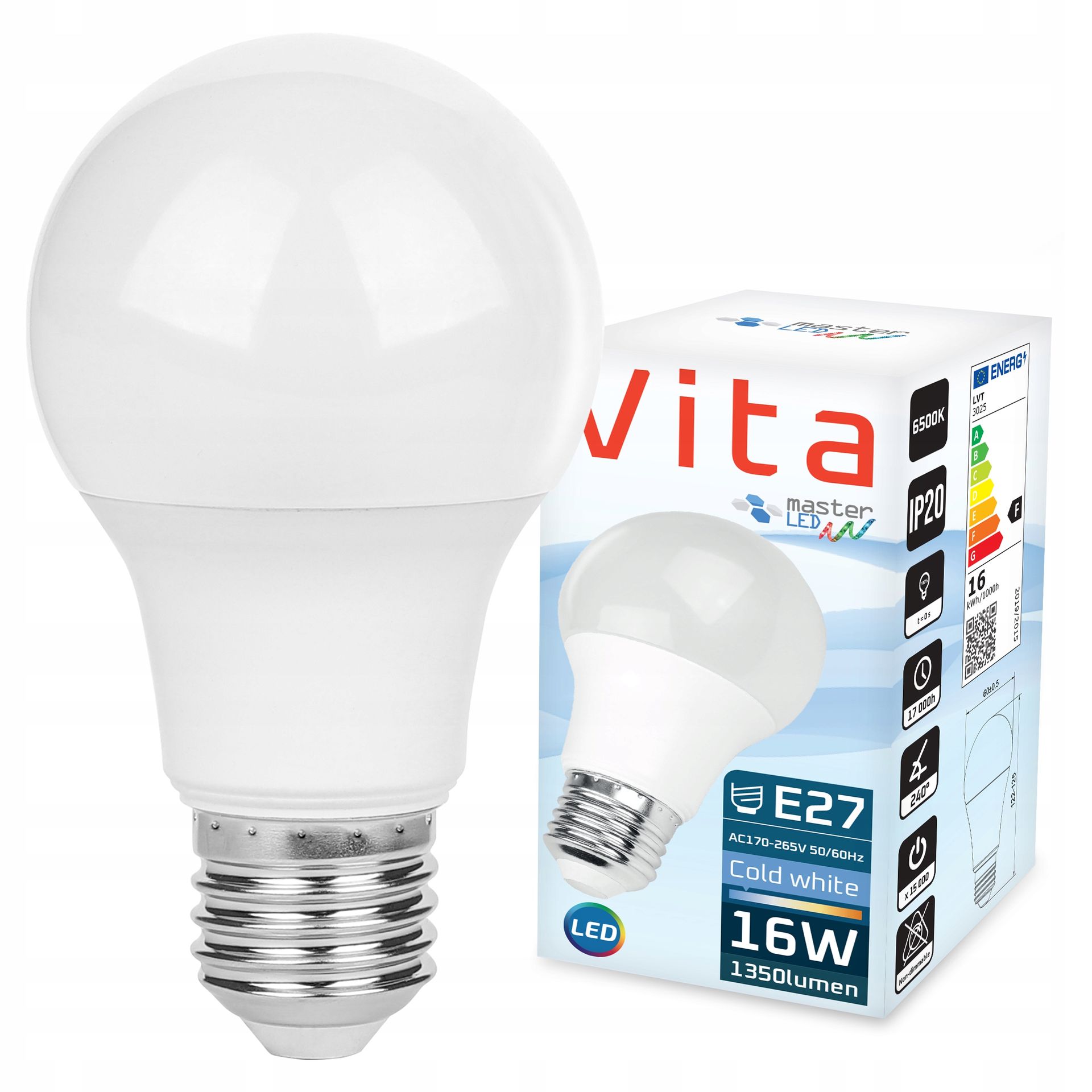 Żarówka Led E27 16W biały zimny 6500K 230V
