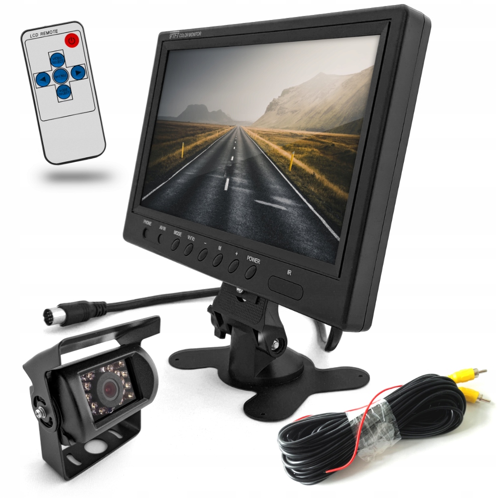 Monitor 9'' kamera cofania bez linii Bus Tir 15m Podział na 4 kamery