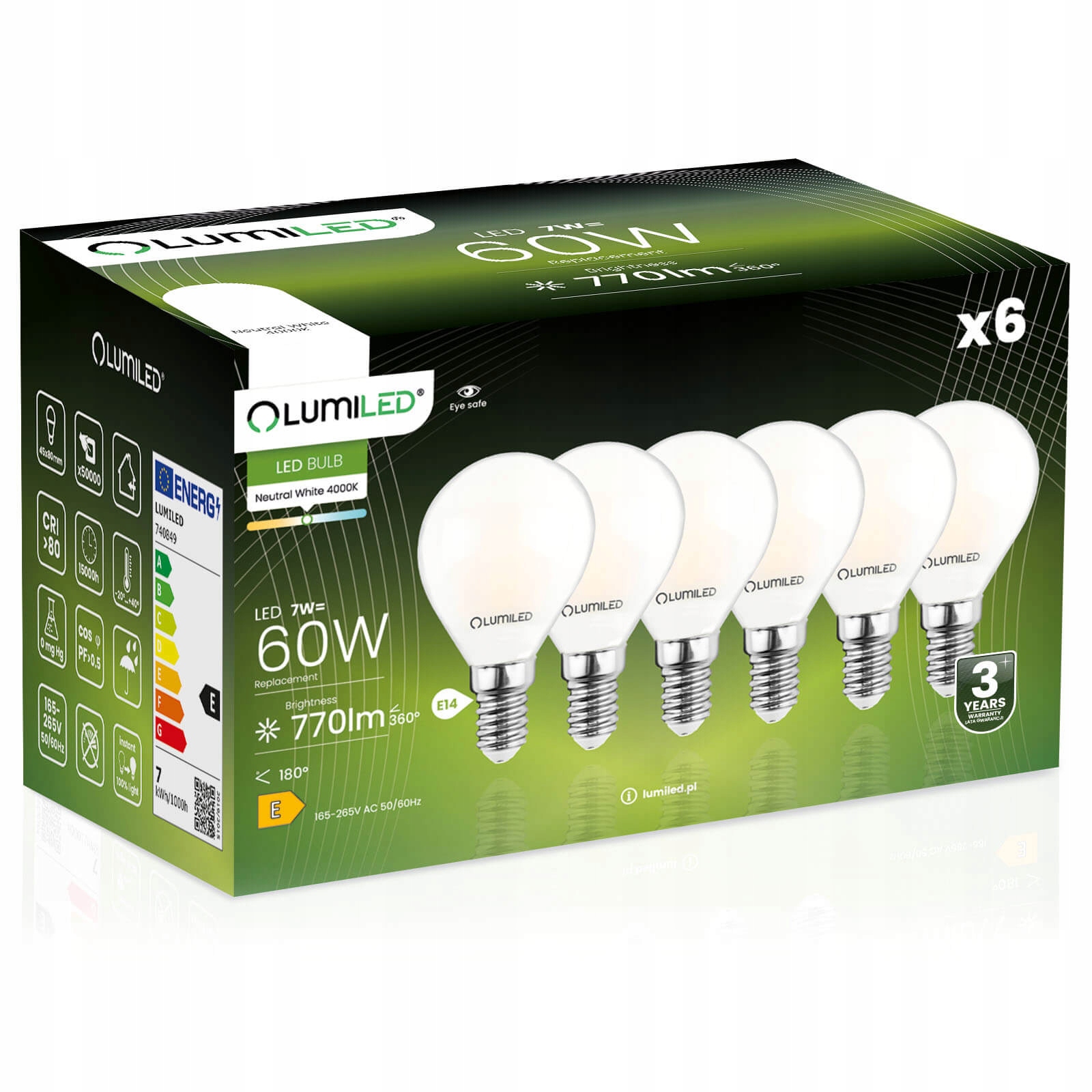 6x Żarówka Led E14 Kulka 7W 60W 4000K Neutralna Filament Mleczna Ozdobna