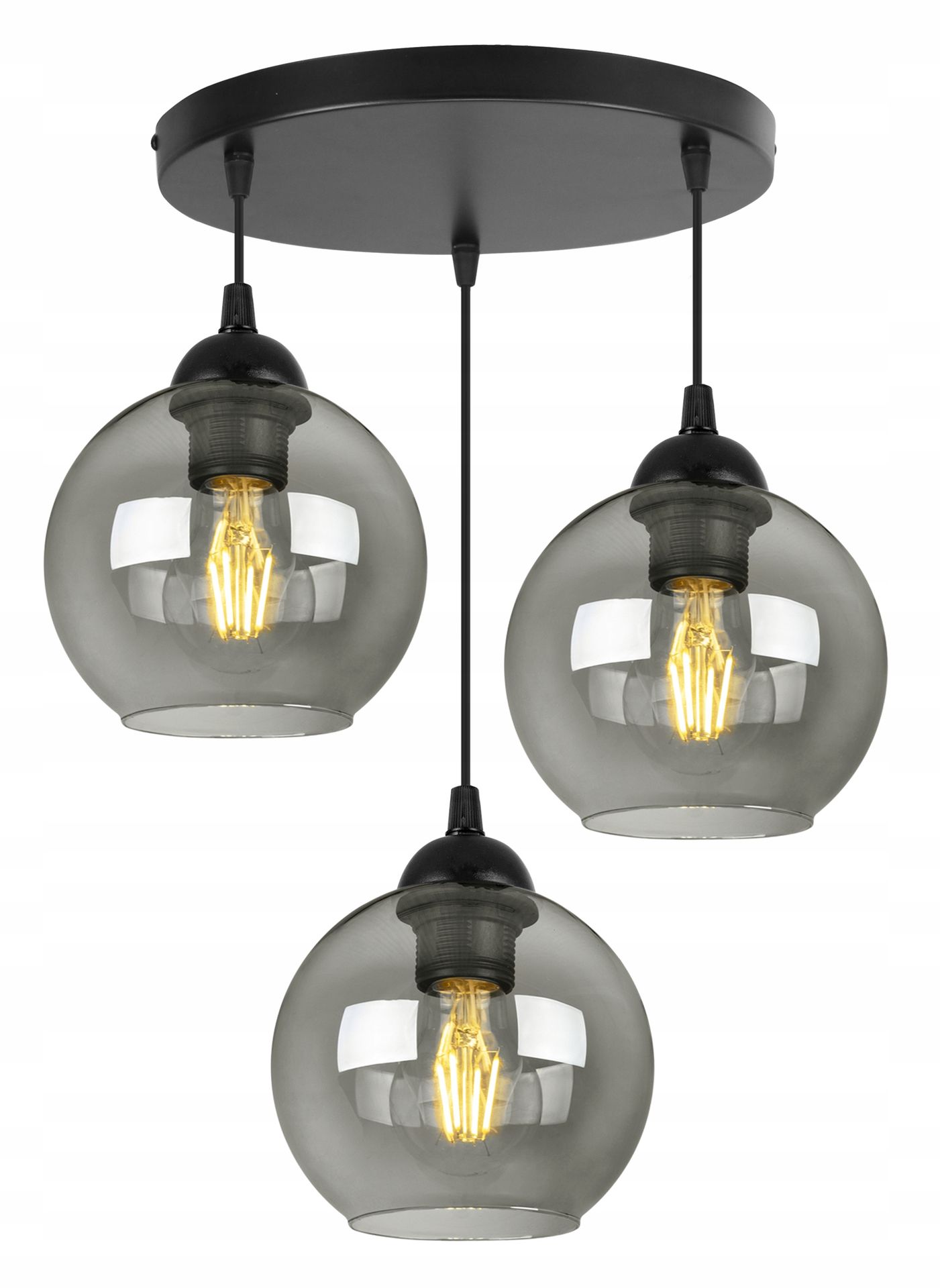 Lampa Sufitowa Wisząca Żyrandol Szklane Kule Potrójna Czarna Loft Do Salonu